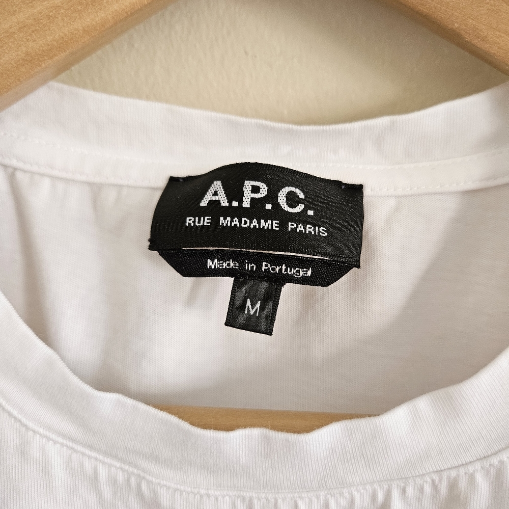A.P.C. Organic Cotton White Logo T-Shirt, sz M* - Picture 5 of 8